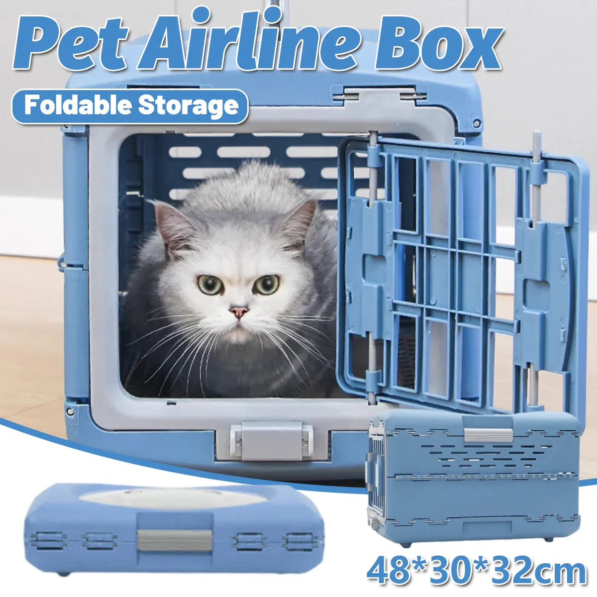 Foldable Pet Carrier Portable Dog Cat Travel Bag Cage House Kennel Case Blue